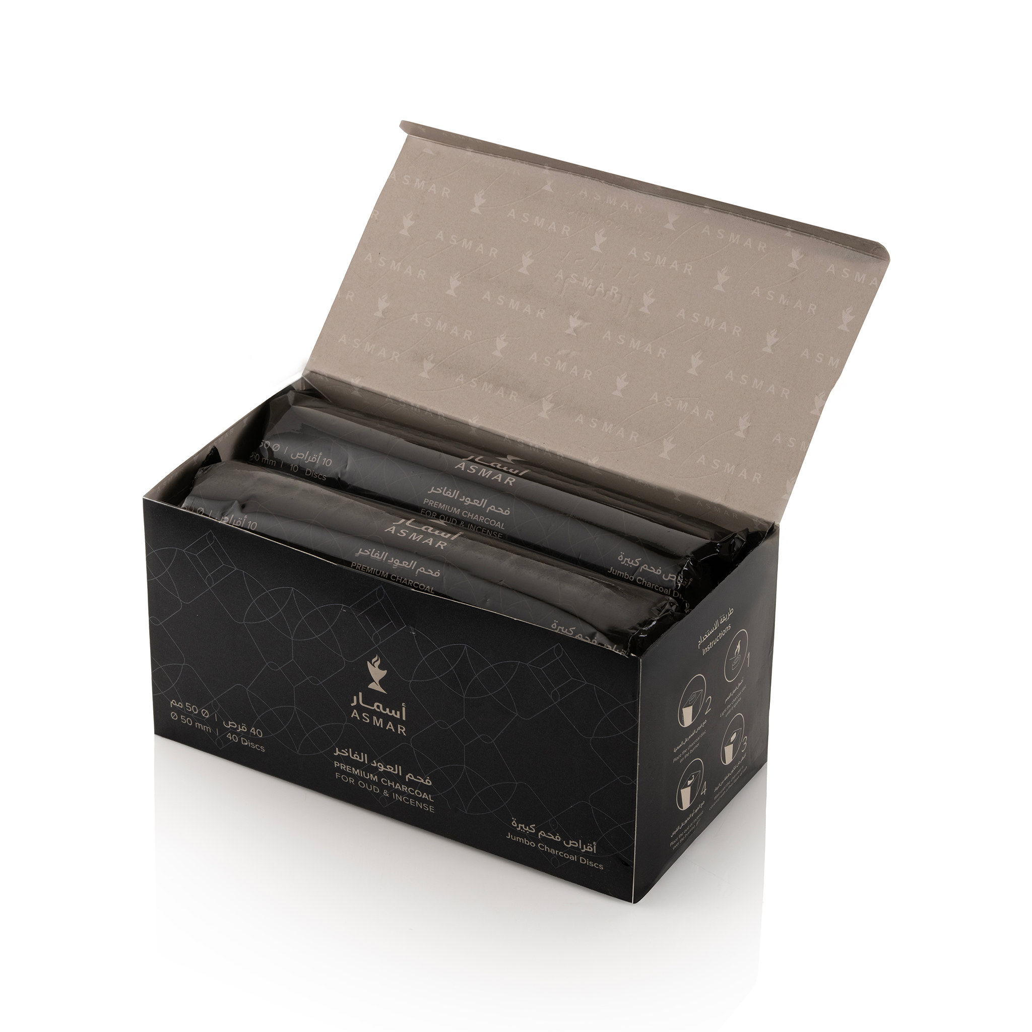 Asmar | Premium Oud Charcoal 50mm - 40 Large Tablets