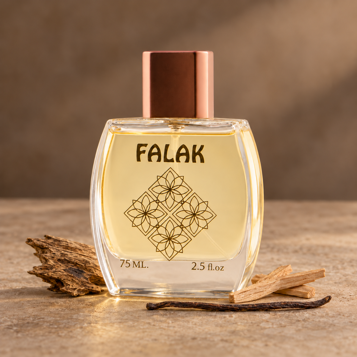 عبوة عطر فلك 75 مل مع كسر العود والصندل وقرن فانيليا جاف