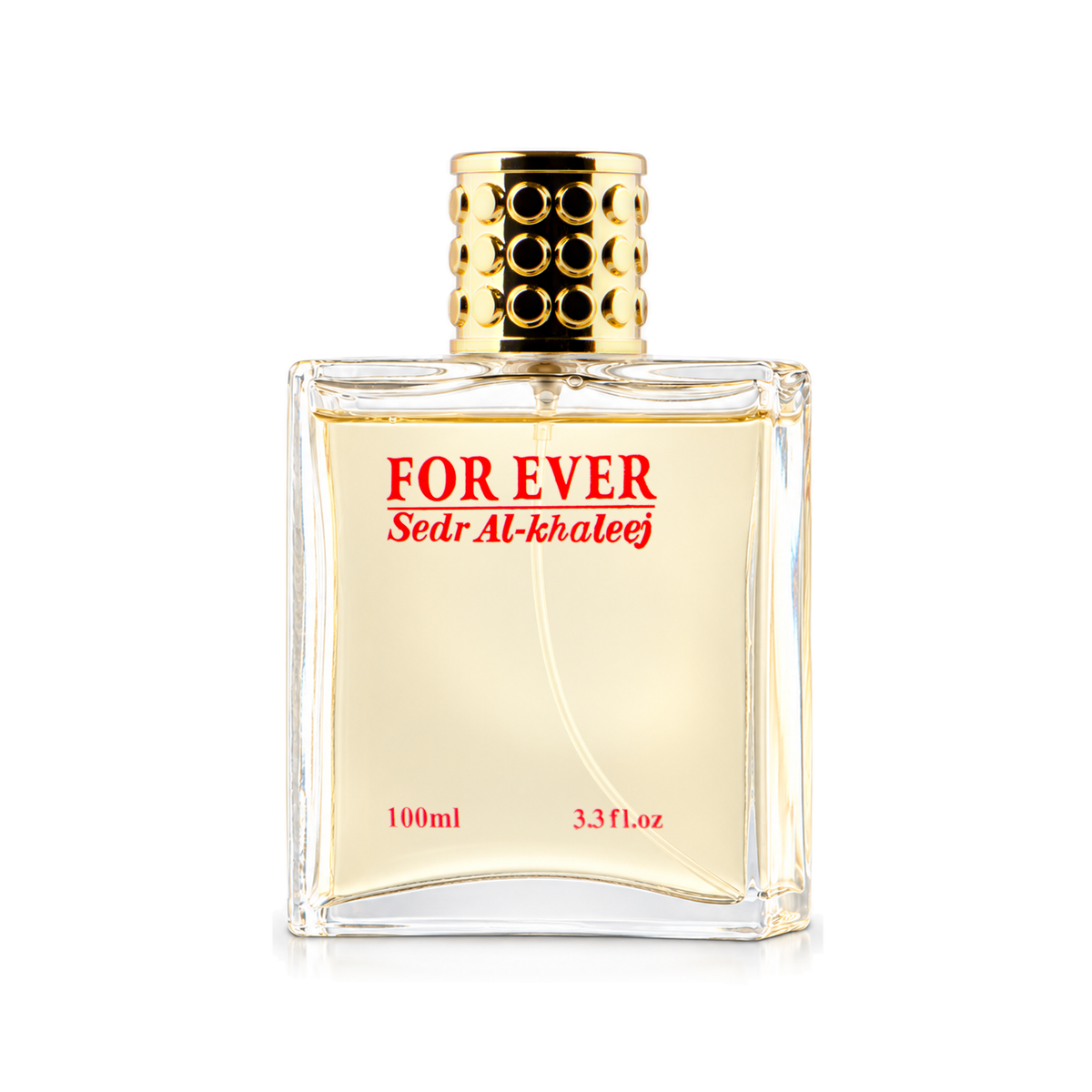 For Ever Women's Perfume 100 ml in a clear square bottle with a gold cap with black circles on a white background