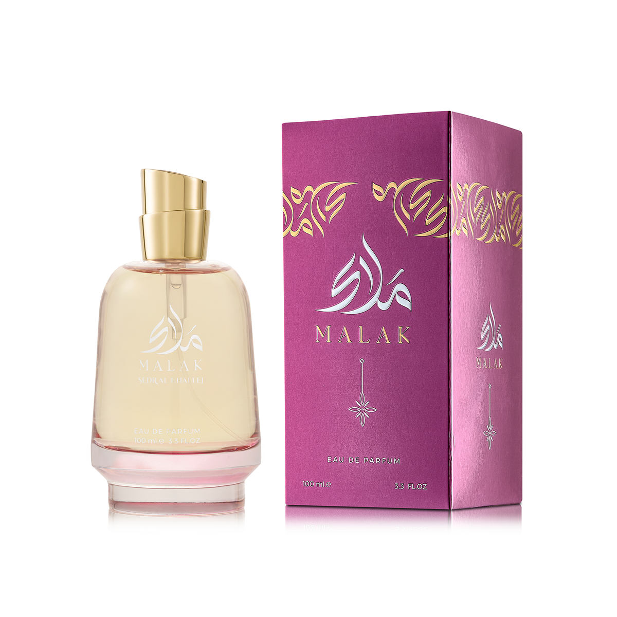 Malak 100 ml perfume bottle beside its box