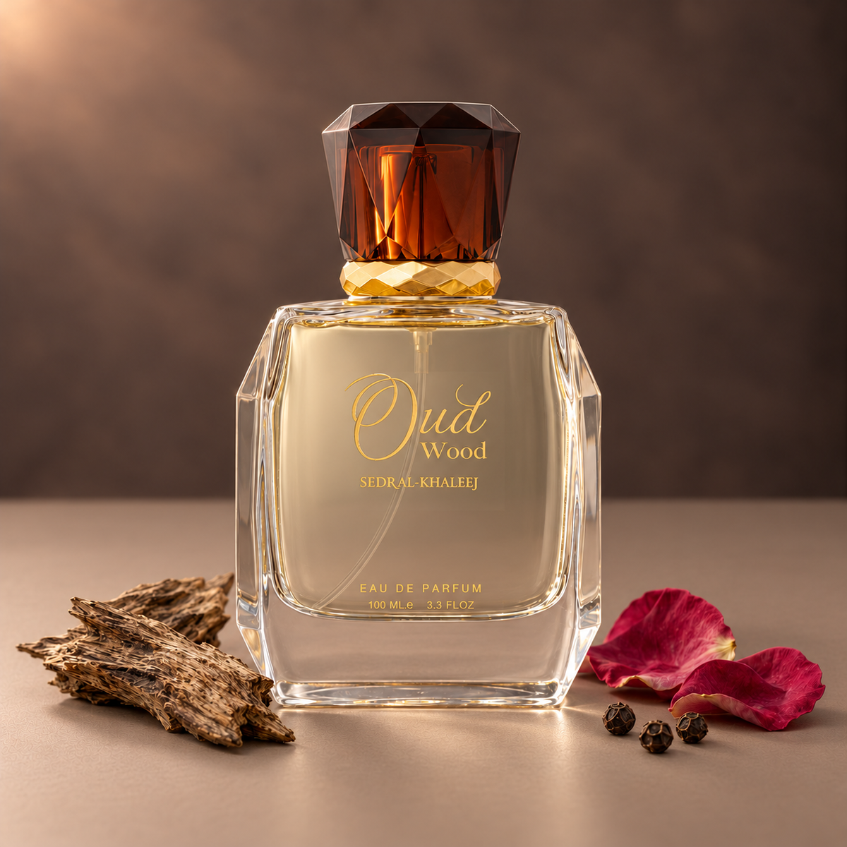 عبوة عطر عود وود 100 مل مع العود وبتلات الورد وحبات الفلفل