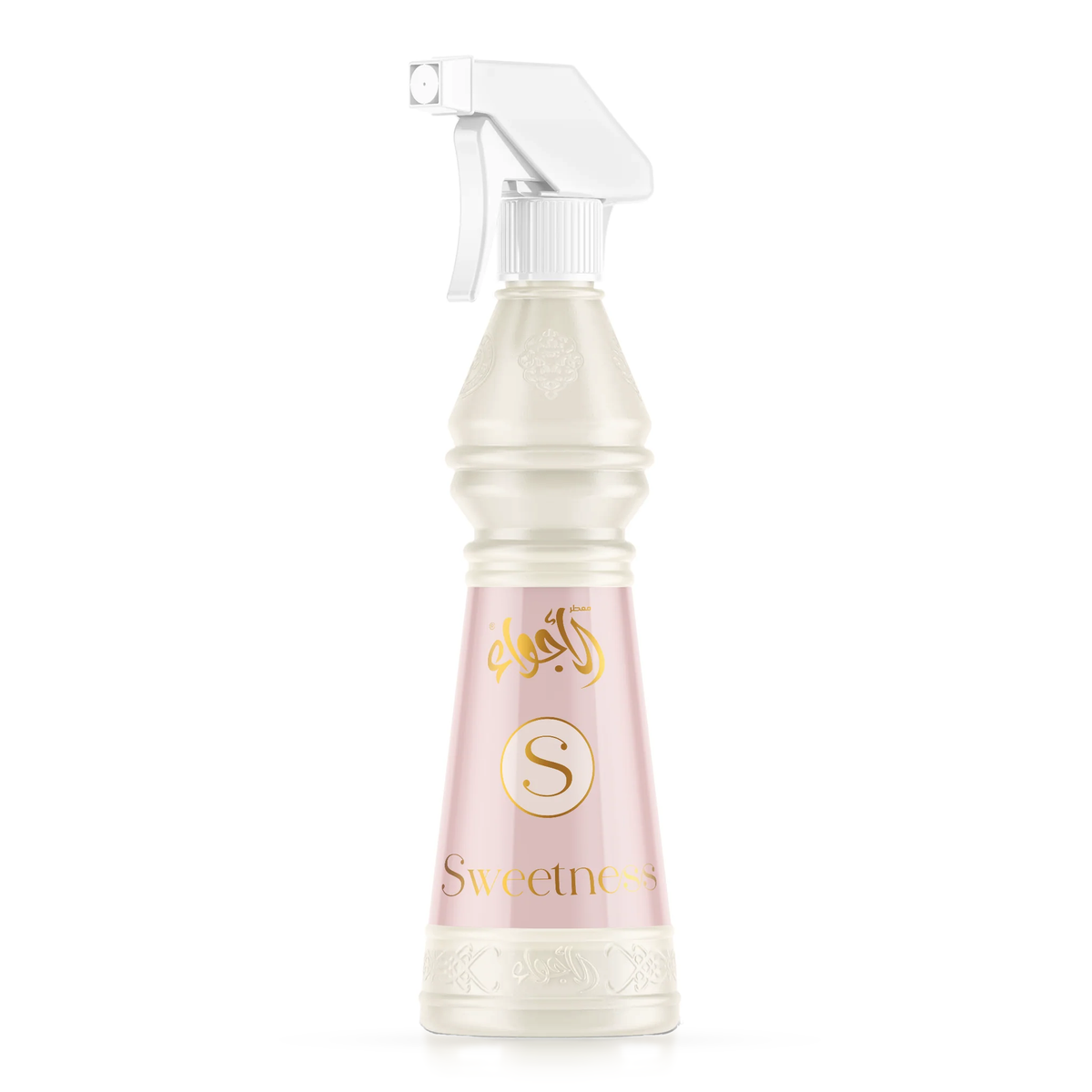 Sweetness Air Freshener 500 ml cream bottle with its white sprayer alone on a white background