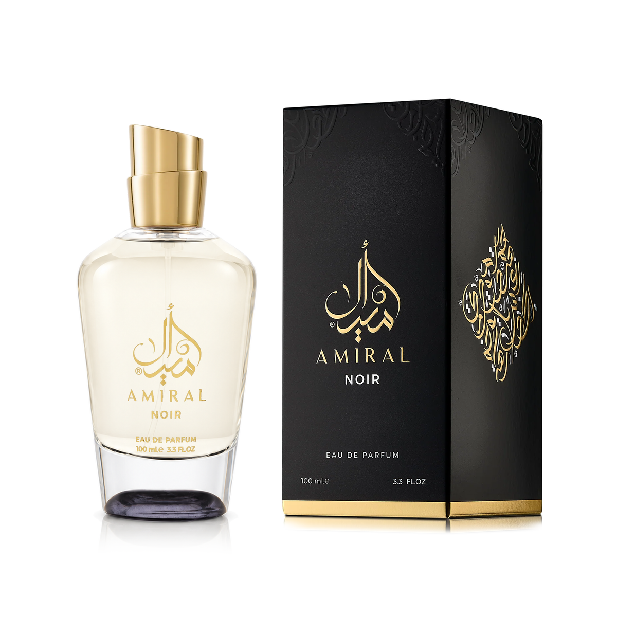 زجاجة عطر أميرال نوير 100 مل بجانب علبتها السوداء
