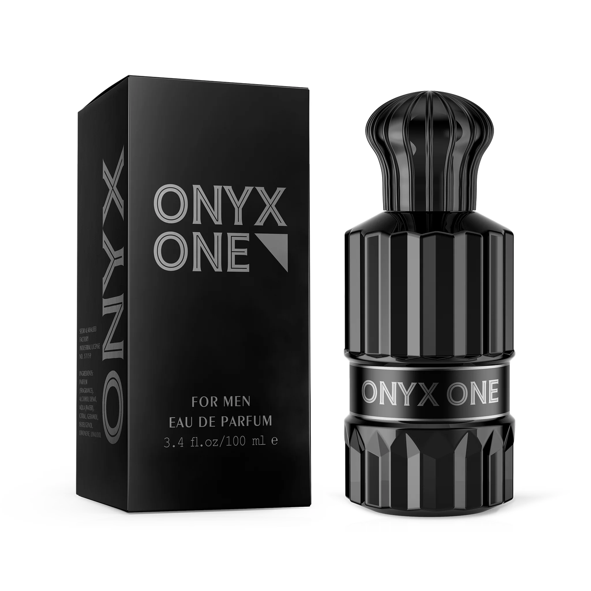 Black Onyx One 100 ml perfume bottle beside its box