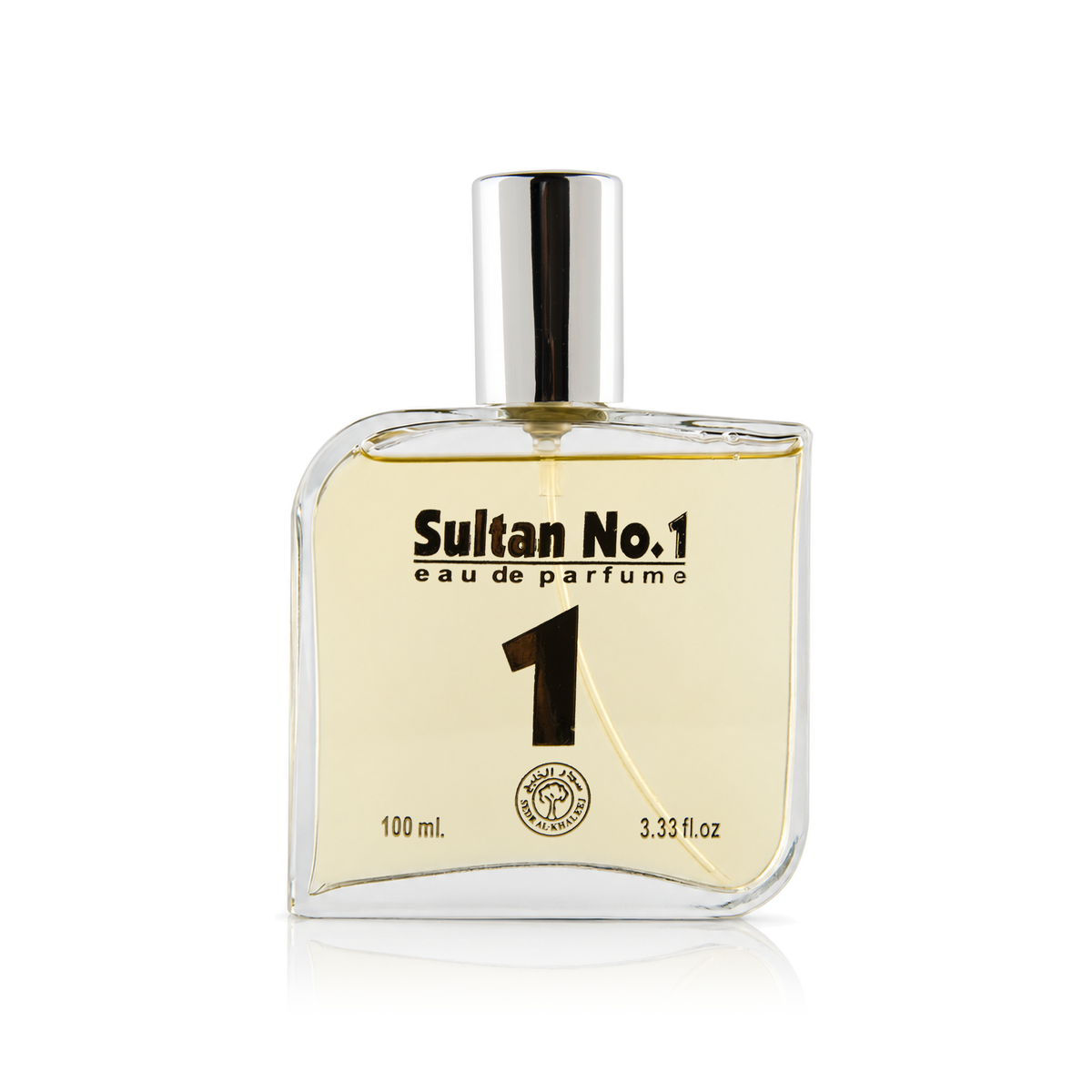 زجاجة عطر سلطان نمبر 1 - 100 مل بغطاء فضي وحدها على خلفية بيضاء